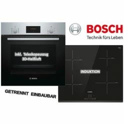 Auslauf 🛒 Bosch HERDSET INDUKTION AUTARK 3D Heißluft Backofen + Induktions Kochfeld 60cm Facette 💯
