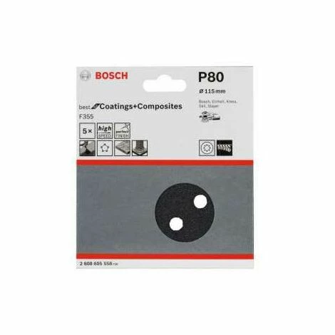 Bosch Schleifblatt F355, 5er-Pack, für Exzenterschleifer, Ø 115, Korn 80 Am billigsten 🌟 Bosch Schleifblatt F355, 5er-Pack, Für Exzenterschleifer, Ø 115, Korn 80 🤩 -BOSCH SHOP 31661153 1