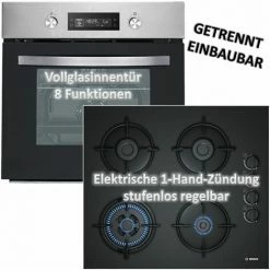 Schlussverkauf 🧨 HERDSET PKM Einbaubackofen Mit Glas-Gaskochfeld Bosch Autark 60 Cm Pyrolyse NEU ✨