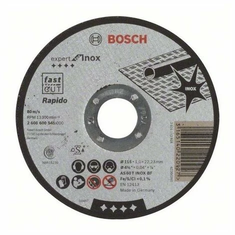 BOSCH ACCESSORIES 2608600545 BOSCH TRENNSCHEIBE GERADE EXPERT FOR RAPIDO AS 60 T INOX BF 115 MM 1,0 MM, 1 W, 240 V Bestes Angebot 🎁 BOSCH ACCESSORIES 2608600545 BOSCH TRENNSCHEIBE GERADE EXPERT FOR RAPIDO AS 60 T INOX BF 115 MM 1,0 MM, 1 W, 240 V 😍 -BOSCH SHOP 49534329 1