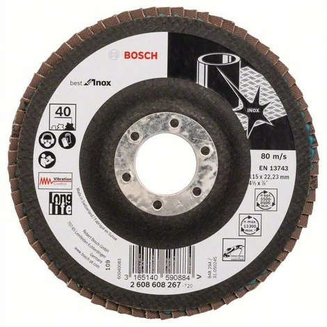 BOSCH FÄCHERSCHLEIFSCHEIBE X581, BEST FOR INOX, 115, 40, GERADE, GLASGEWEBETELLER Brandneu 💯 BOSCH FÄCHERSCHLEIFSCHEIBE X581, BEST FOR INOX, 115, 40, GERADE, GLASGEWEBETELLER 😀 -BOSCH SHOP 6801496 1